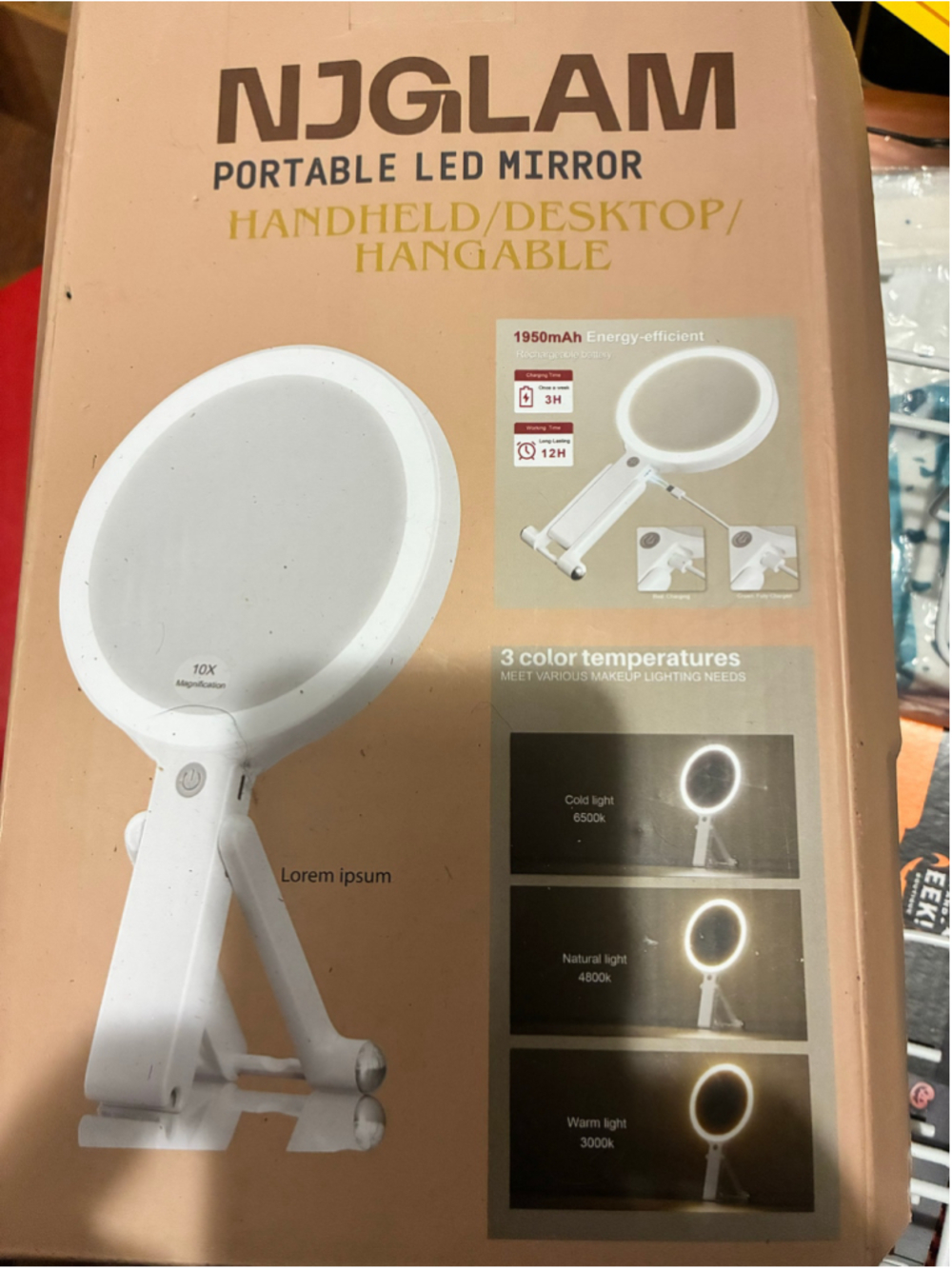 NJGLAM Portable LED Vanity Mirror White